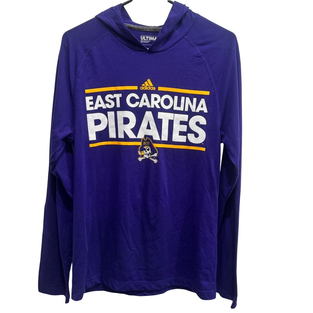 Adidas East Carolina Pirates ECU Climalite Hooded Long Sleeve Tee Small Unisex